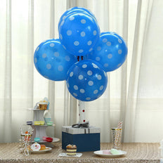 25 Pack | 12" Royal Blue & White Fun Polka Dot Latex Party Balloons