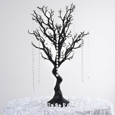 30inch Black Glittered Manzanita Centerpiece Tree + 8 Acrylic Bead Chains#whtbkgd