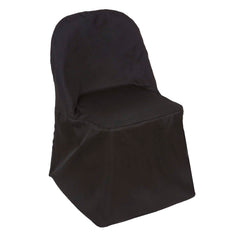 Black Polyester Folding Flat Chair Covers, Reusable or 1x Use Stain Resistant Chair Covers