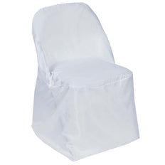 White Polyester Folding Flat Chair Covers, Reusable or 1x Use Stain Resistant Chair Covers