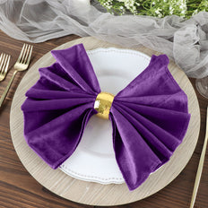 5 Pack | Purple Premium Sheen Finish Velvet Cloth Dinner Napkins | 20inch x 20inch