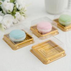 Mini Plastic Cupcake Favor Containers, Square Party Boxes Treat Display Holder