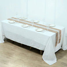 14inch x 106inch Natural Jute Burlap Table Runner With Middle White Lace
