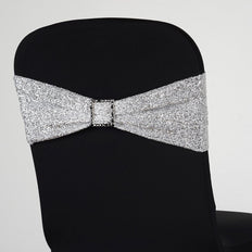 5 Pack Silver Metallic Shiny Glittered Spandex Chair Sashes For Wedding Party
