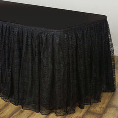 17FT Black Premium Pleated Lace Table Skirt