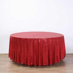 108" Red Premium Sequin Round Tablecloth