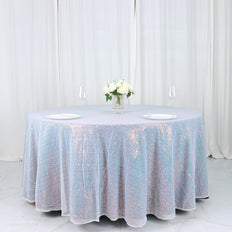 120Inch Big Payette Iridescent Blue Sequin Round Tablecloth Premium Collection