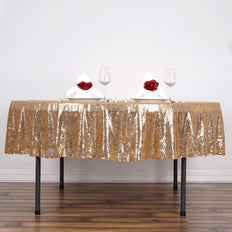 90inch Gold Premium Sequin Round Tablecloth