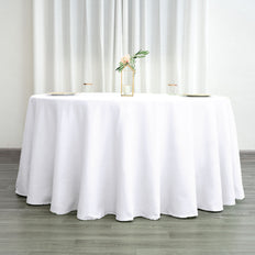 132inch White Polyester Round Tablecloth, Reusable Linen Tablecloth