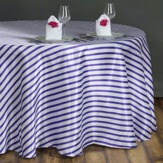 90" WHITE / PURPLE Striped Wholesale SATIN Round Tablecloth For Wedding Banquet Restaurant