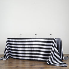 90”x132" | Stripe Satin Rectangle Tablecloth | Black & White | Seamless
