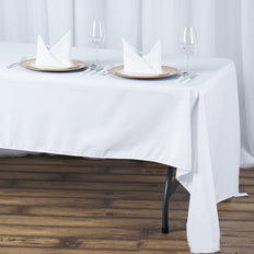 60x126" White 220 GSM Seamless Premium Polyester Rectangular Tablecloth