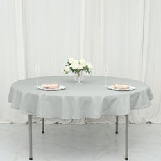 70inch Silver Polyester Round Tablecloth, Reusable Linen Tablecloth