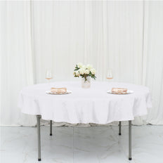 70inch White Polyester Round Tablecloth, Reusable Linen Tablecloth