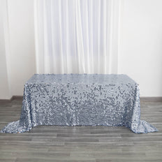 90inch x 132inch Big Payette Dusty Blue Sequin Rectangle Tablecloth Premium Collection