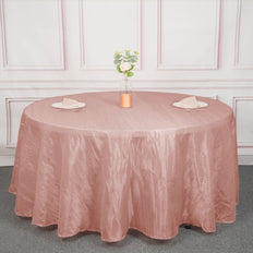 120 inches Accordion Crinkle Taffeta Round Tablecloth - Dusty Rose