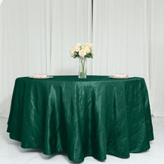 120inch Accordion Crinkle Taffeta Round Tablecloth - Hunter Emerald Green Linen
