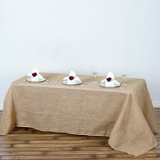 90"x132" Natural Rectangle Burlap Rustic Tablecloth | Jute Linen Table Decor