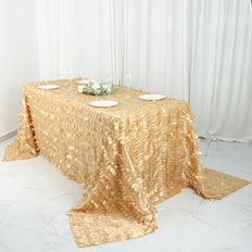 90x132Inch Champagne Leaf Petal Taffeta Rectangle Tablecloth