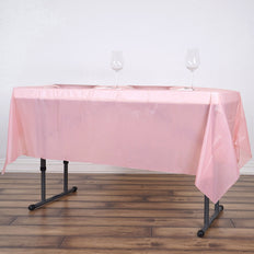 54" x 72" 10 Mil Thick Waterproof Tablecloth PVC Rectangle Disposable Tablecloth - Rose Gold/Blush