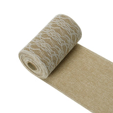 6 inch x 10 Yards | Natural Jute | Burlap Ribbon with Lace Overlay